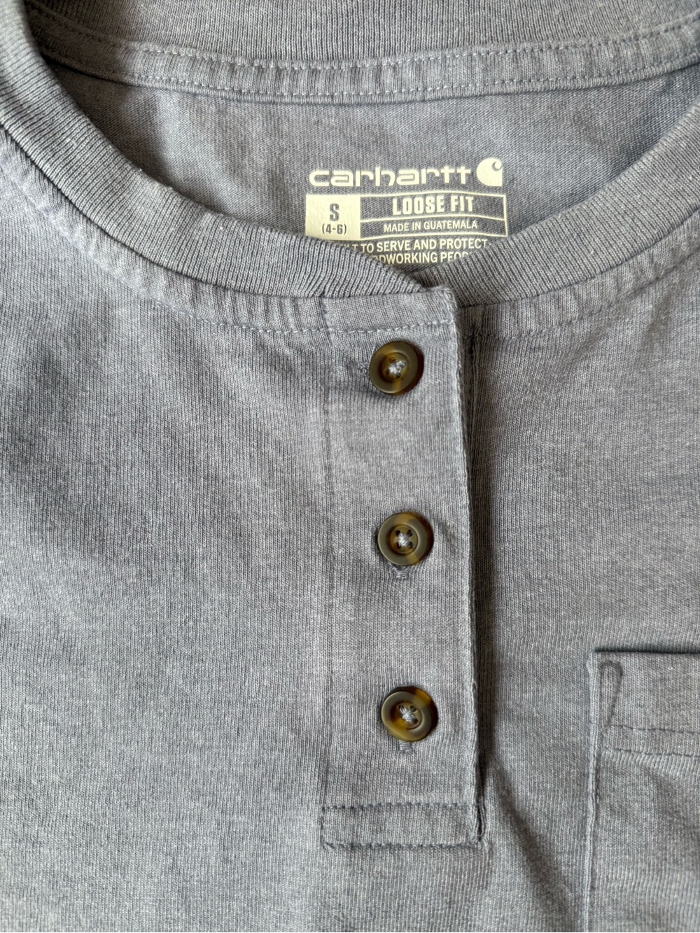 Women’s Carhartt Light Blue Short-Sleeve Henley Pocket Tee size small - Picture 3 of 9